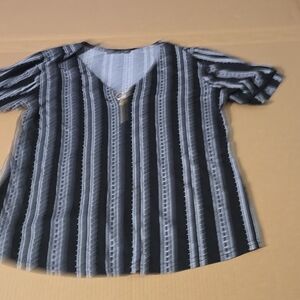 Elegant V-Neck Striped Blouse - Black and White